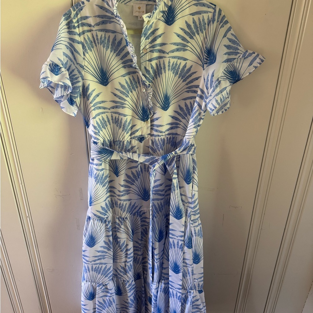J Marie Blue Fan-Print Tiered Shirt Dress - Picture 3 of 3